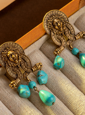 民族风异域风情埃及人像气质耳钉复古个性小众绿松石耳坠中古耳饰