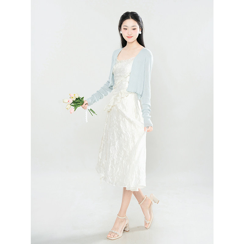 时尚韩系甜美法式吊带连衣裙子女夏季收腰显瘦气质仙女长裙子套装,淘宝优惠券,粉丝福利购,淘宝优惠卷