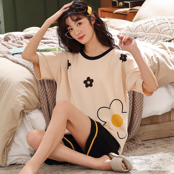 Pajamas Female Summer Short -sleeved Cotton Summer 2022 new thin large size nightdress summer women's home clothing suit