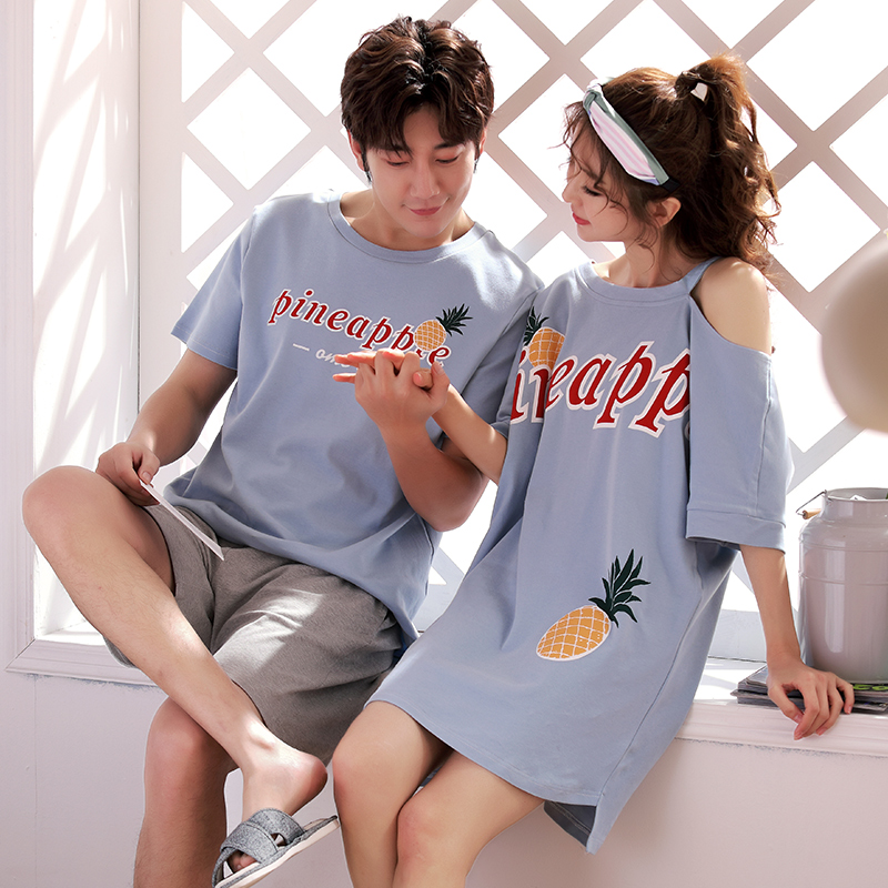 雅模派对旗舰店情侣睡衣女夏季纯棉韩版可爱睡裙性感套装薄款短袖家居服男士春秋2