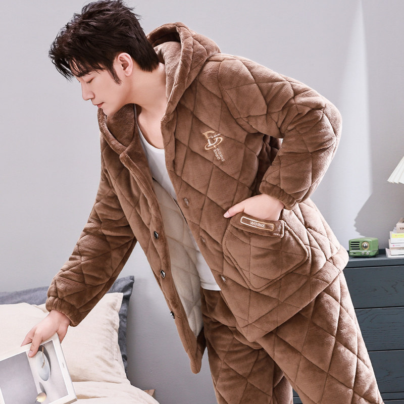 2025连帽新款秋冬季男士睡衣加厚加绒珊瑚绒三层夹棉家居服冬天款,淘宝优惠券,粉丝福利购,淘宝优惠卷