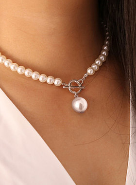 women necklace OT扣仿珍珠项链女欧美哥特风百搭颈链锁骨链