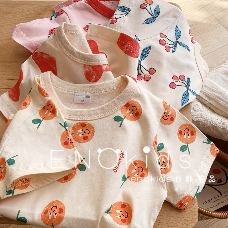 女童短袖T恤 2023夏季儿童水果满印短袖 韩国女宝宝上衣童装洋气 - 图0