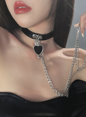 暗黑皮革choker项链脖圈女锁骨链
