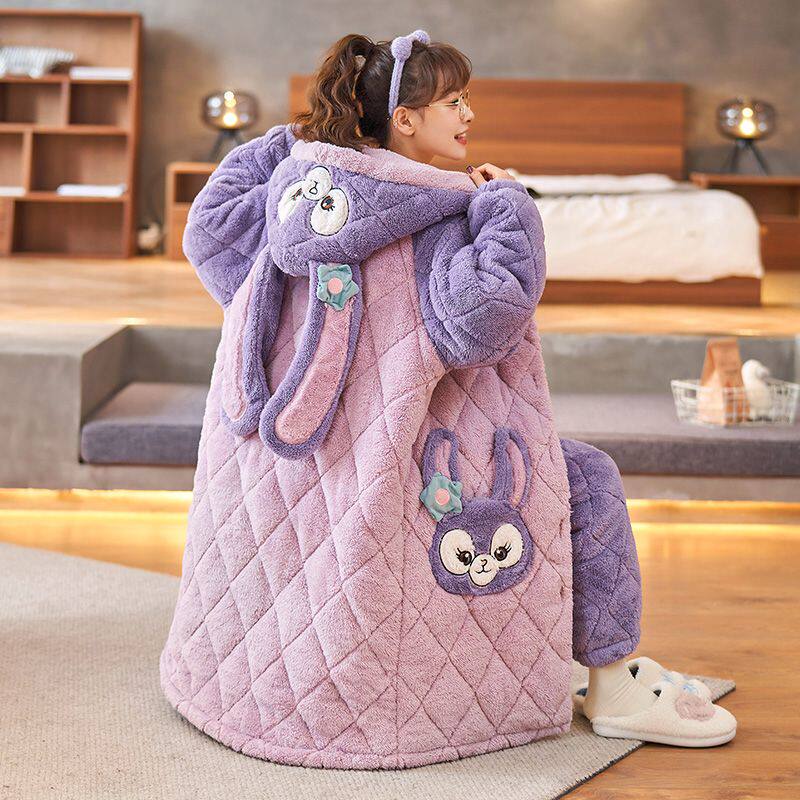 冬季加厚加绒三层夹棉保暖睡衣两件套男女可爱卡通星黛露连帽睡袍,淘宝优惠券,粉丝福利购,淘宝优惠卷