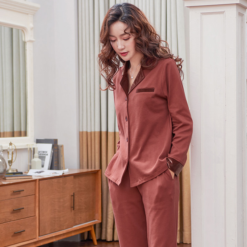 女士长袖全棉中年家居服纯棉睡衣 索拉蜜睡衣/家居服套装