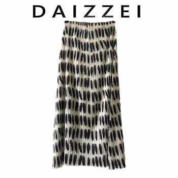 DAIZZEI~Miyake petal elastic skirt ແມ່ຍິງ summer ຮູບແບບໃຫມ່ pleated temperament ພິມອອກຂະຫນາດໃຫຍ່ hem skirt ຍາວກາງ