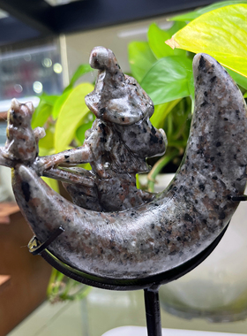 天然火焰石雕刻月亮女巫精工制作跨境热门新款