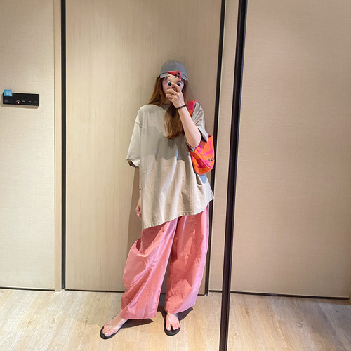 KOGIRL韩系东大门风Oversize落肩廓形极简出街圆领宽松T恤上衣女 - 图0