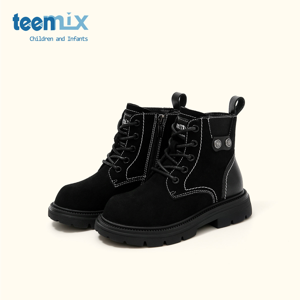 天美意童鞋2025秋冬新款女童户外登山皮靴男童简约马丁靴百搭靴子,淘宝优惠券,粉丝福利购,淘宝优惠卷