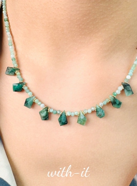 with it祖母绿色石项链手工定制款切面珠法式叠半宝石珠串送人248