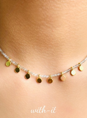 with i灰色t拉长石镀金吊坠项链彩宝珠串精致闪闪链条细项链173