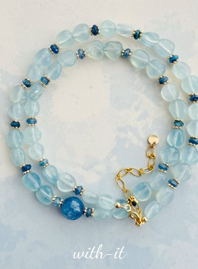 with it海蓝宝蓝晶石项链蓝色系珠串清新叠戴小众珠宝手工制作270