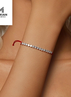 MRUXIAN 简约红色幸运编织锆石手链纯银简约可调节手绳百搭女轻奢