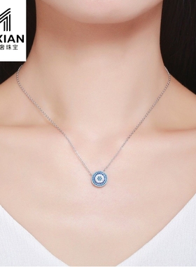 美汝仙 欧美爆款蓝色乐章s925纯银项链 镶嵌蓝色水晶项链y scn099