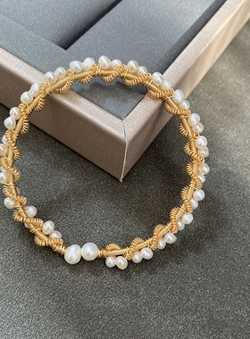 L.RUBY女淡水珍珠注金缠绕手镯