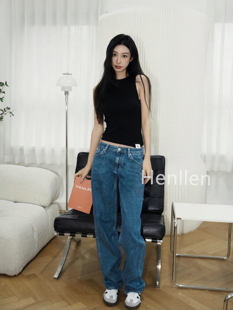 Jennie同款CK牛仔裤女春夏新款复刻90s系列高腰直筒复古休闲时尚