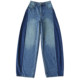 Slouchy ລ້າງ patchwork ຕັດ jeans ຂາຊື່