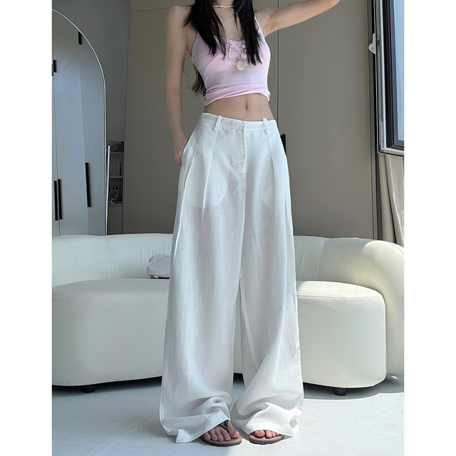 MianCun lazy style pleated pocket high waist wide leg pants summer new thin trousers loose casual pants for women
