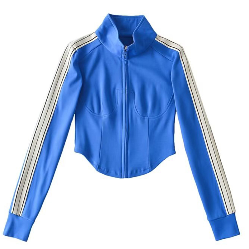 克莱因蓝三条杠卫衣外套女秋季设计感小众立领夹克短款辣妹上衣潮-图3