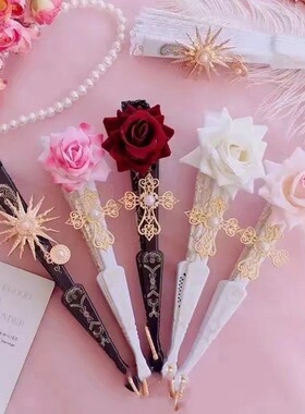 lolita蕾丝扇子华丽复古欧式玫瑰