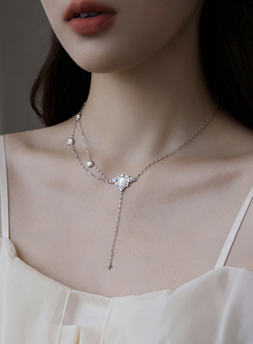 小众轻奢银色爱心项链女锁骨链