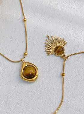 天然石吊坠项链女小众轻奢高级感颈链2025秋冬新款爆款锁骨毛衣链