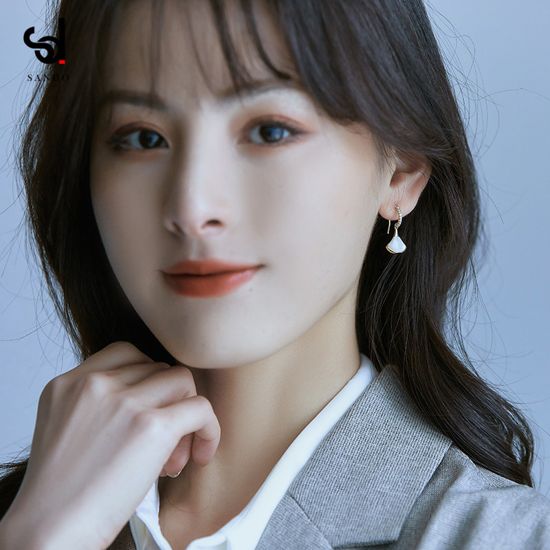 贝壳小扇子女网红小温柔精致潮耳环 闪度耳环