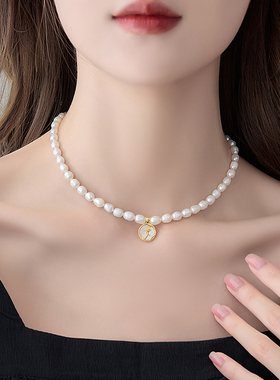 法式椭圆珍珠项链巴洛克颈链