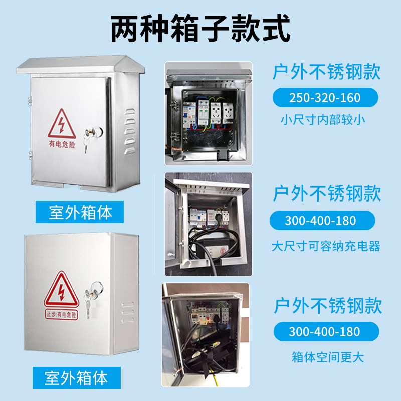 户外不锈钢配电箱新能源汽车充电桩充电箱防水正泰插座箱明装电箱-图1