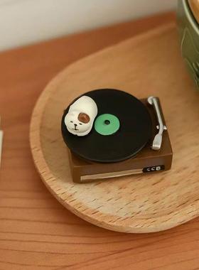 zakka日式杂货复古唱片机猫咪留声机可爱树脂工艺品摆件礼物礼品