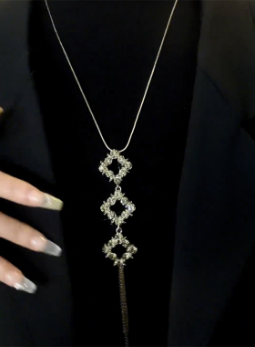 秋冬爆款长款毛衣链锆石几何项链