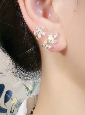 耳环网红抖音爆款绿叶成荫耳钉女