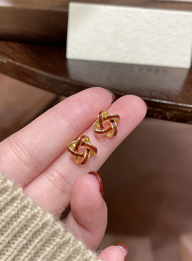 新年复古红色风车耳钉女银针耳饰