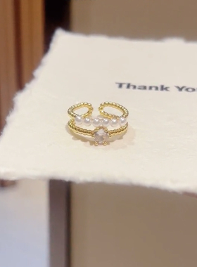 开口可调节小米珠锆石双圈戒指女