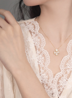 幸运猫眼石四叶草吊坠项链女爆款