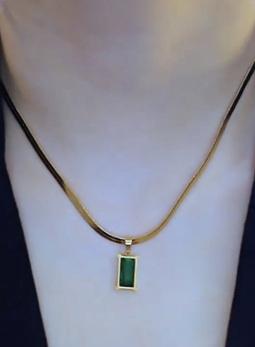 复古绿色水晶扁链蛇骨链项链女