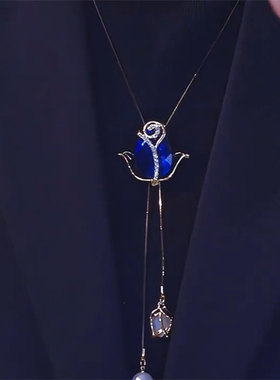 蓝色水晶郁金香毛衣链女