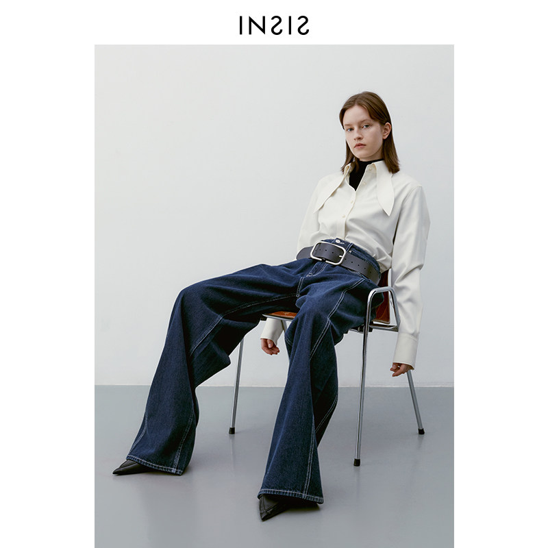 [新品8折]insis femme叠22阔腿裤 insisfemme牛仔裤