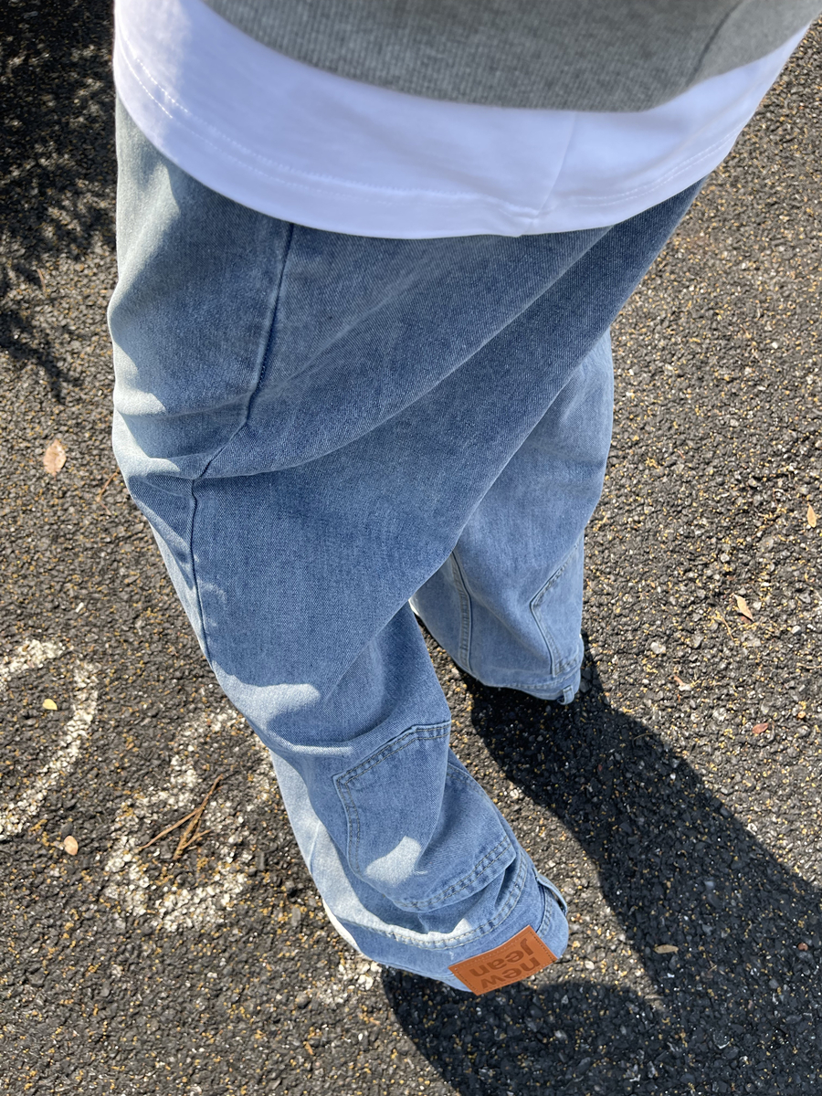 LEFT7【你裤子穿反了】倒装牛仔裤男vintage美式直筒嘻哈阔腿裤-图1