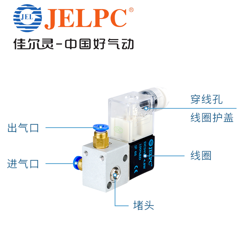 JELPC佳尔灵气动3V106二位三通电磁阀一进一出220V控制换向DC24V - 图2