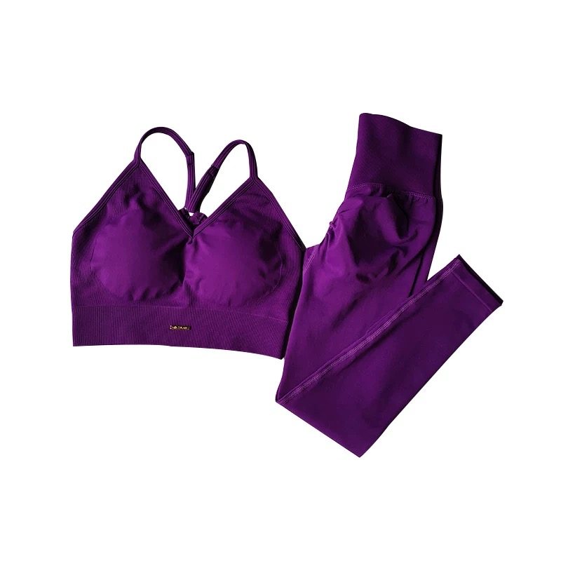 欧美无缝提臀健身套装女V领文胸瑜伽套装速干运动撸铁瑜伽服套装,淘宝优惠券,粉丝福利购,淘宝优惠卷