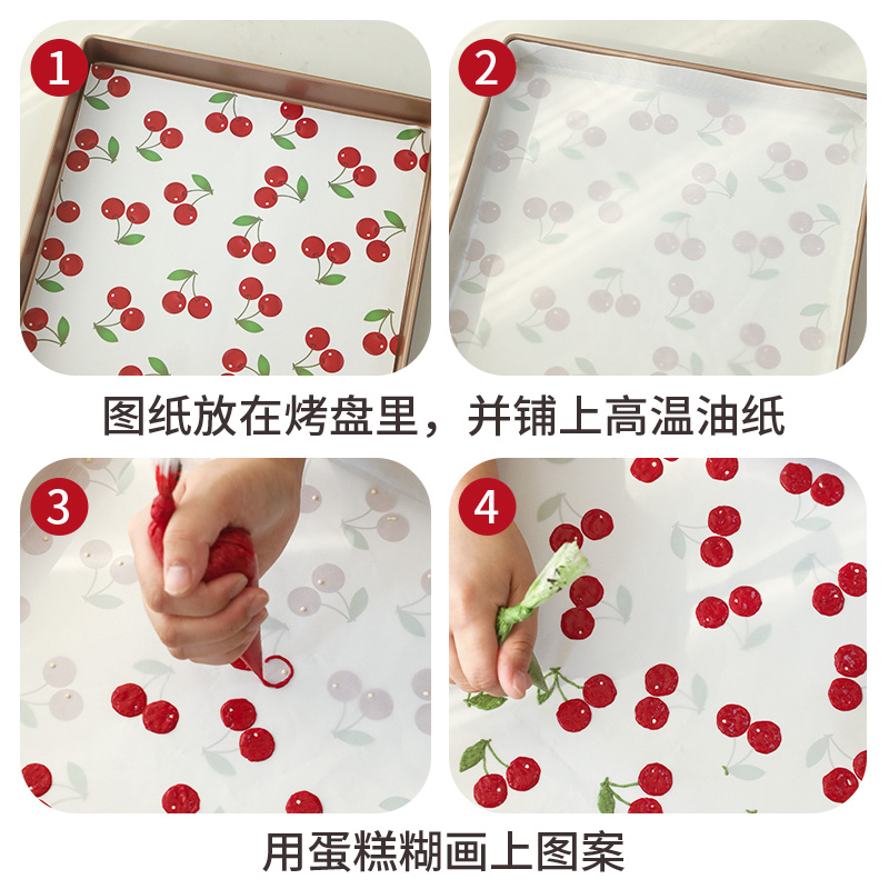 蛋糕卷图纸印花纸彩绘樱桃草莓柠檬图案28*28烤盘烘焙模具专用纸 - 图3