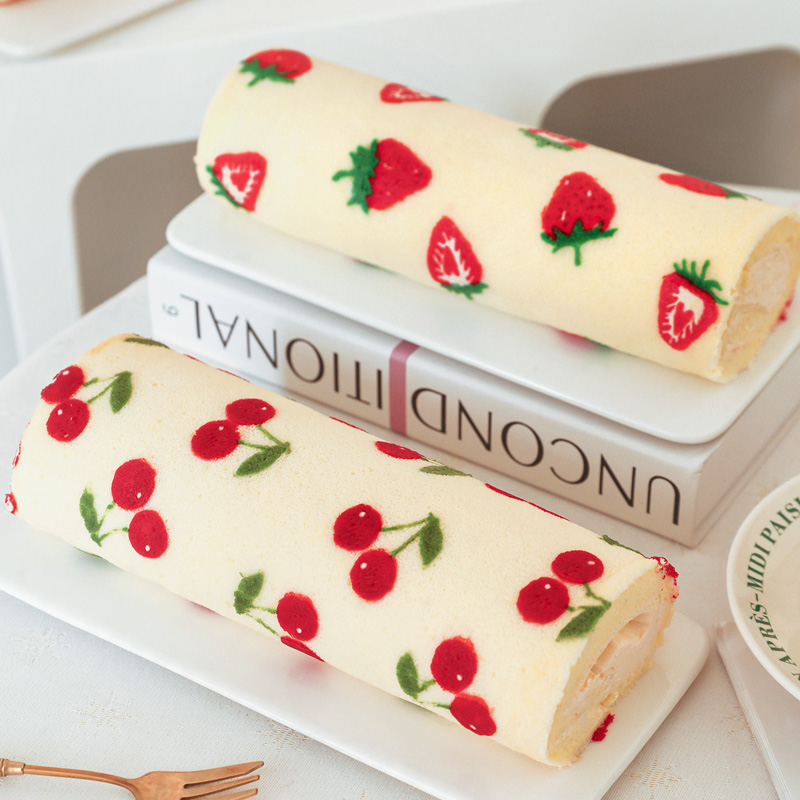 蛋糕卷图纸印花纸彩绘樱桃草莓柠檬图案28*28烤盘烘焙模具专用纸 - 图0