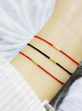 纯18k金路路通手工精工红绳手链