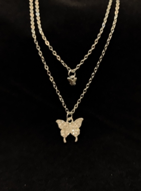 Vintage古着 Sparkle Butterfly 项链 小众设计 轻复古 Y2K 双层