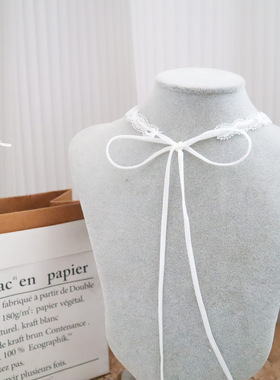 甜美白色蕾丝绑带项链女choker辣妹风长款项圈复古设计感飘带颈链