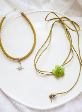 小清新绿色锁骨链森系颈带花朵颈带蕾丝颈链Choker项圈锁骨链项链