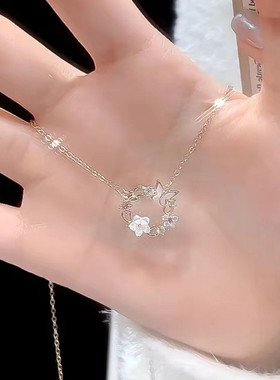 2026新款女童玫瑰金蝴蝶花朵项链