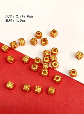 S925银镀24k金古法保色镂空隔珠方形隔片爱心散珠原创diy手工配件